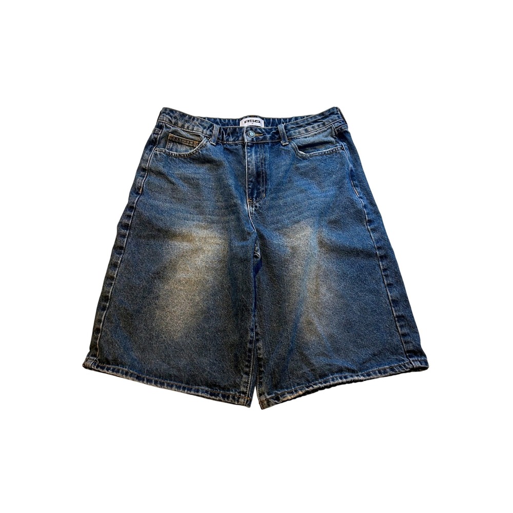 RSQ Mens Baggy Denim Shorts Medium Wash Blue Faded Skater Jean Shorts Size 28